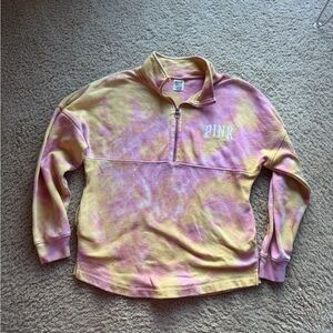 PINK Tie-Dye Quarter Zip Pullover - Yellow & Pink